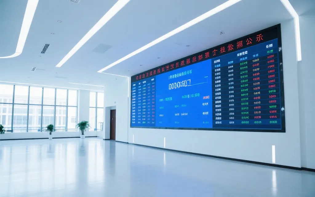 数据公示大厅,屏幕上滚动显示各类开奖结果